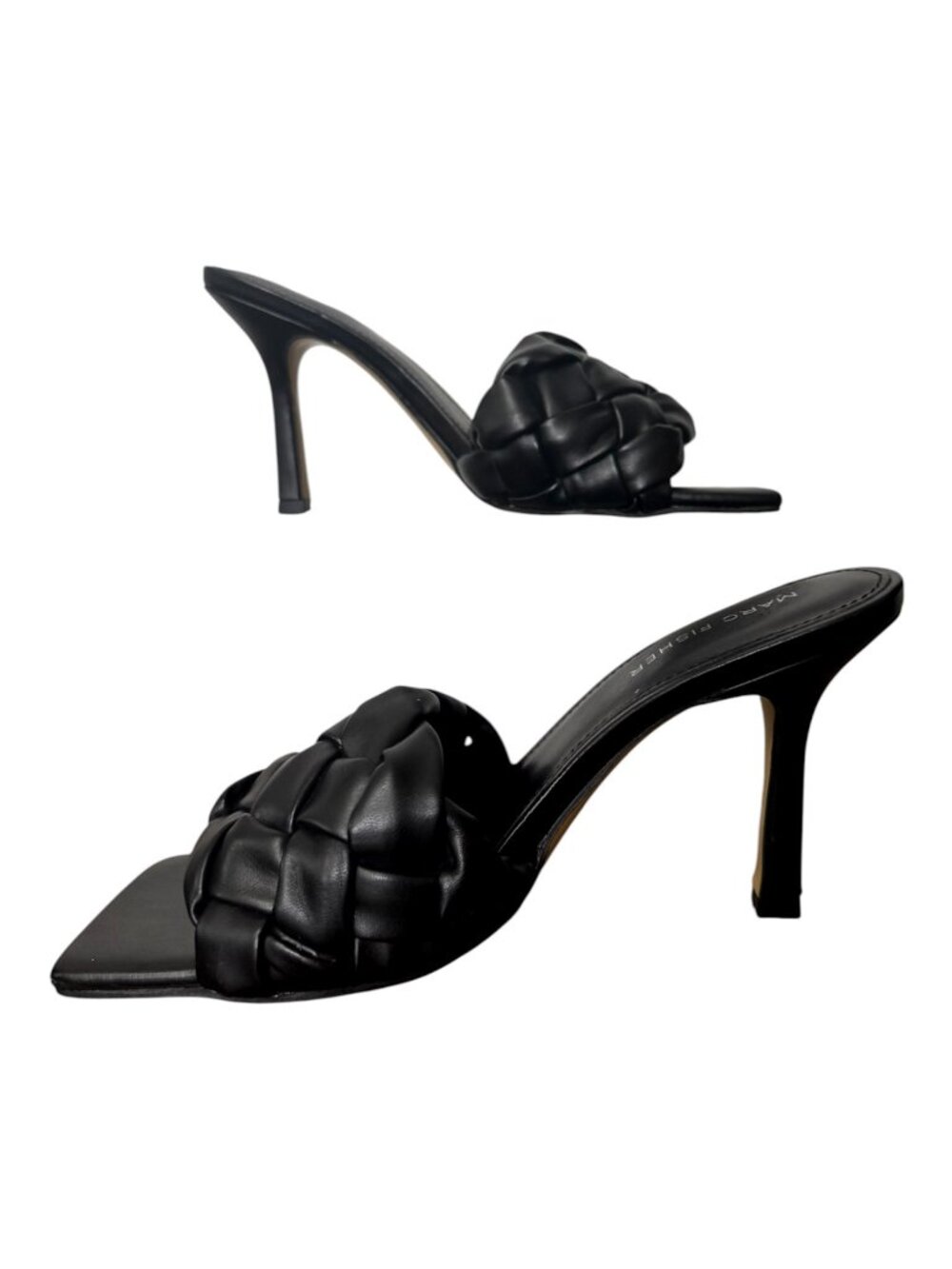 Marc Fisher Brizo Sandal Black Heel Square Toe Braided Strap‎ Women's Size 7.5 - Picture 3 of 5